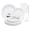 White with Silver Vintage Rim Round Disposable Plastic Wedding Value Set (60 Settings)
